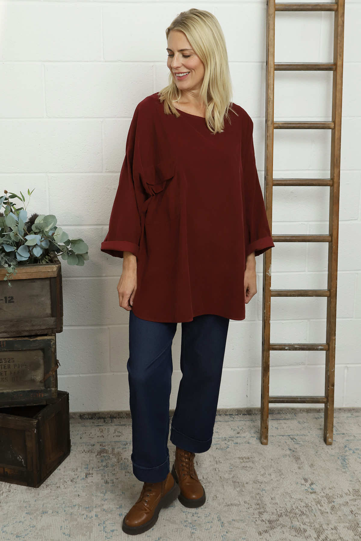 Selene Needlecord Pocket Top Wine