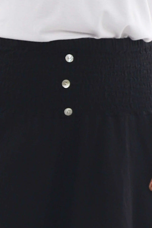 Delara Button Detail Linen Shorts Black - Image 3