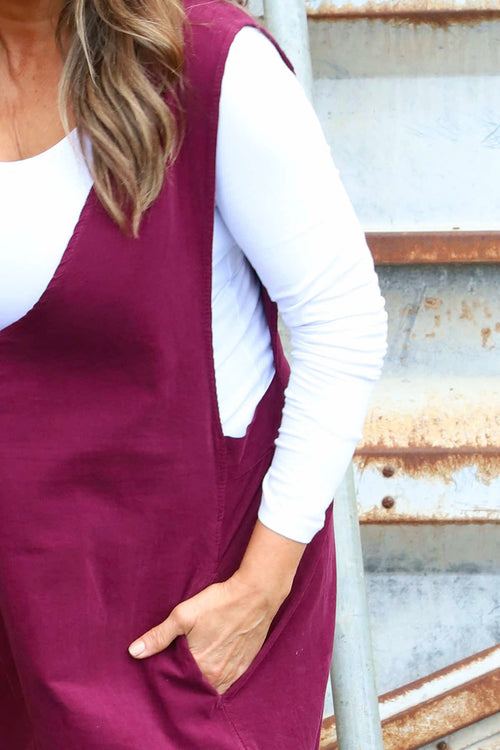 Alexia Needlecord Jumpsuit Burgundy - Image 3