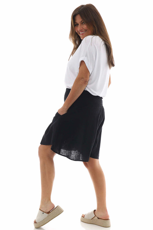 Delara Button Detail Linen Shorts Black - Image 8