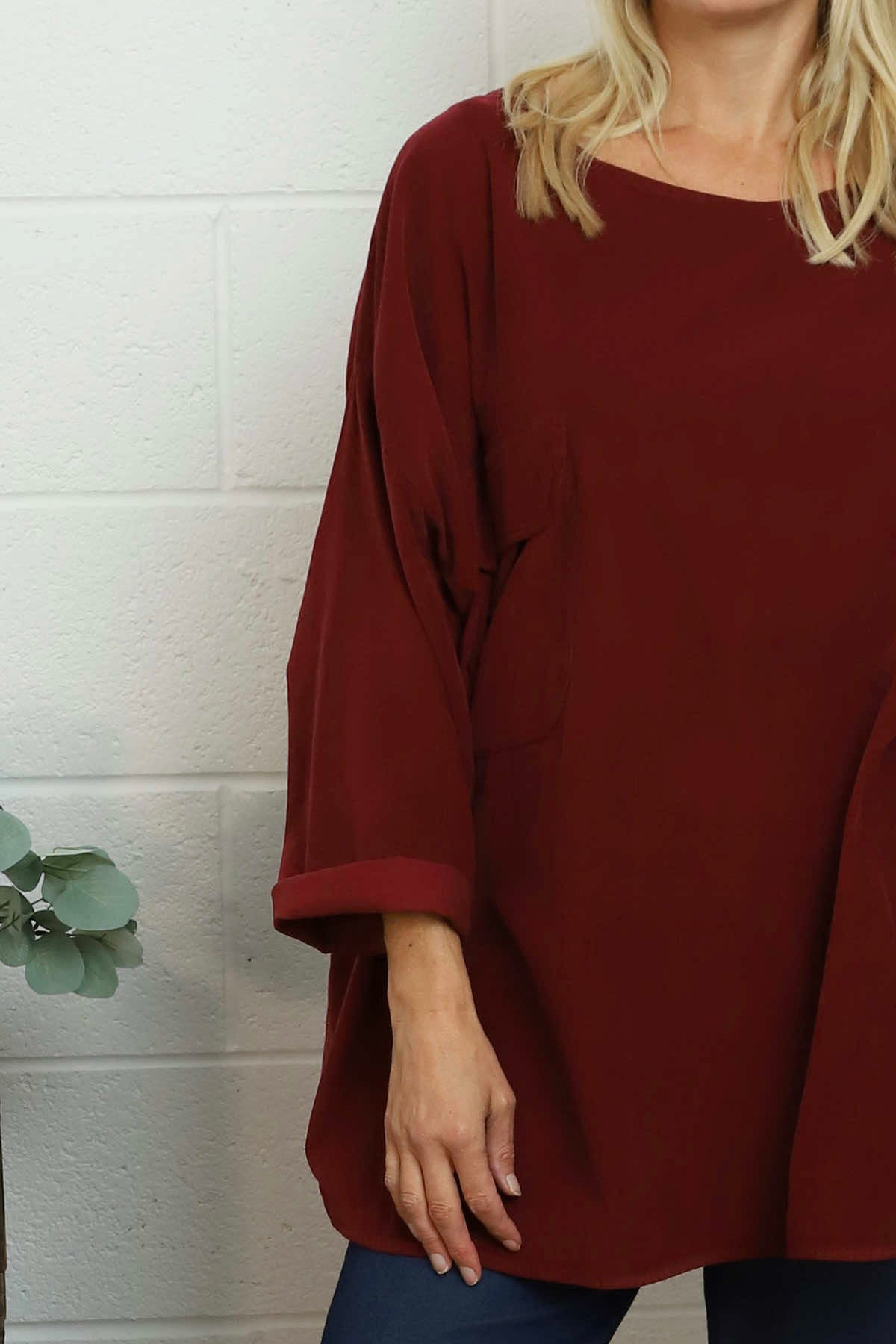 Selene Needlecord Pocket Top Wine