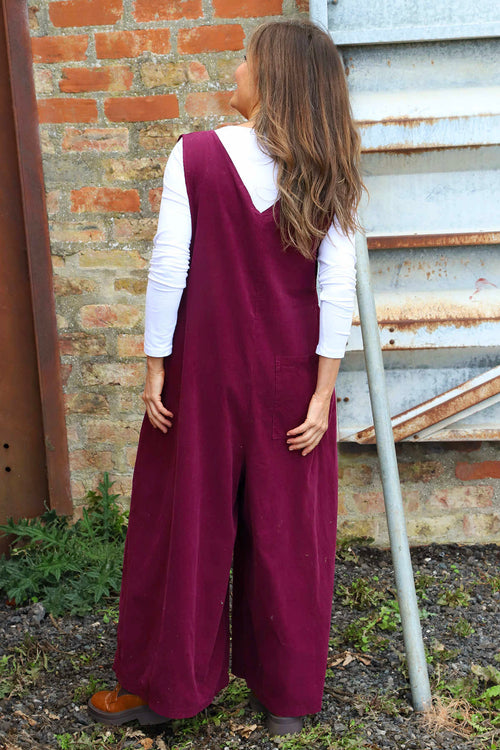 Alexia Needlecord Jumpsuit Burgundy - Image 4