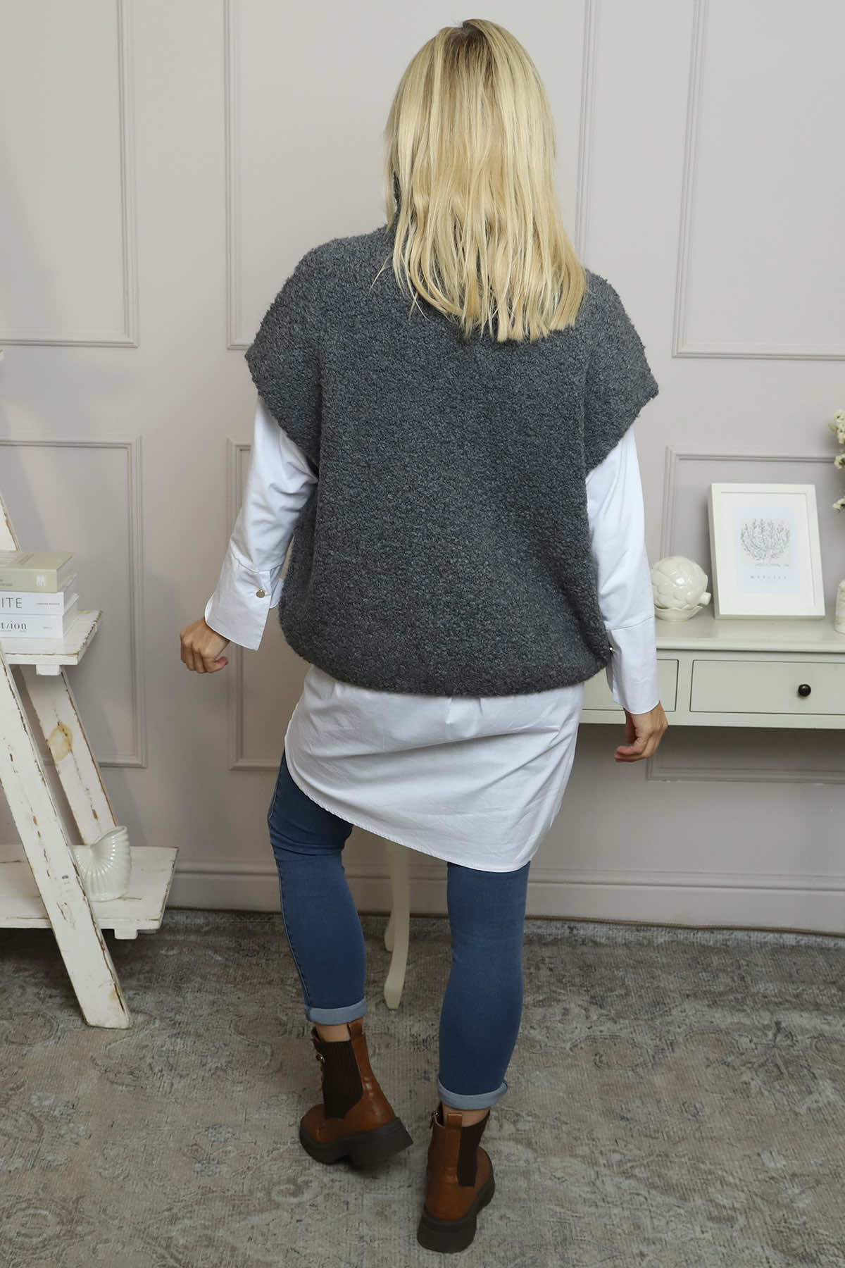 Sorelle Roll Neck Knit Top Mid Grey