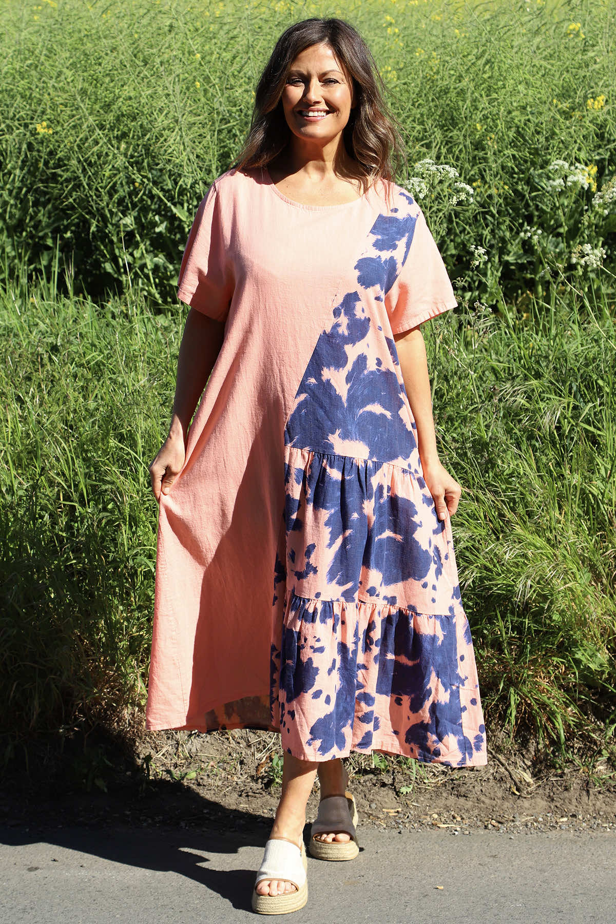 Crantock Print Linen Dress Orange