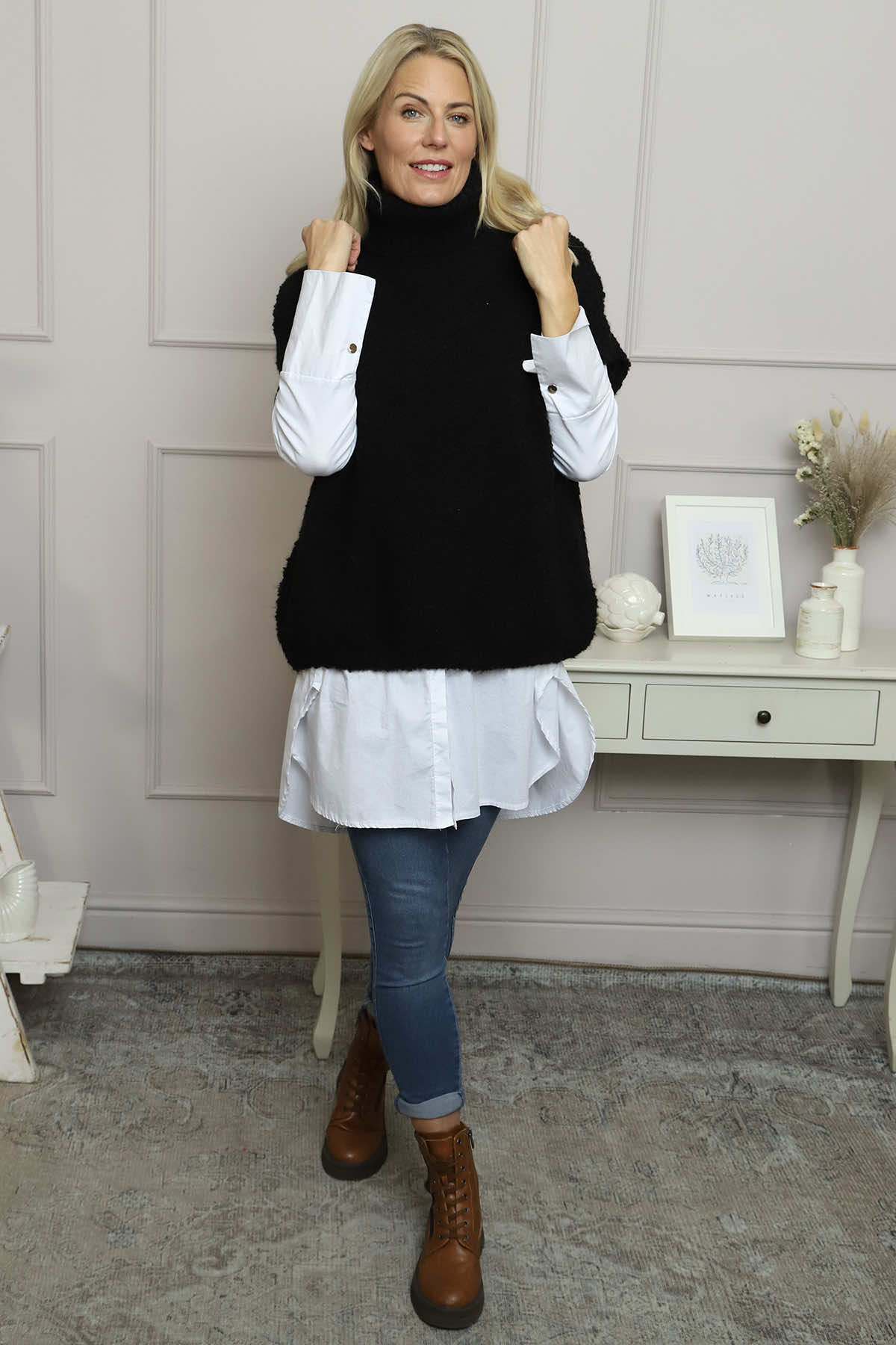 Sorelle Roll Neck Knit Top Black