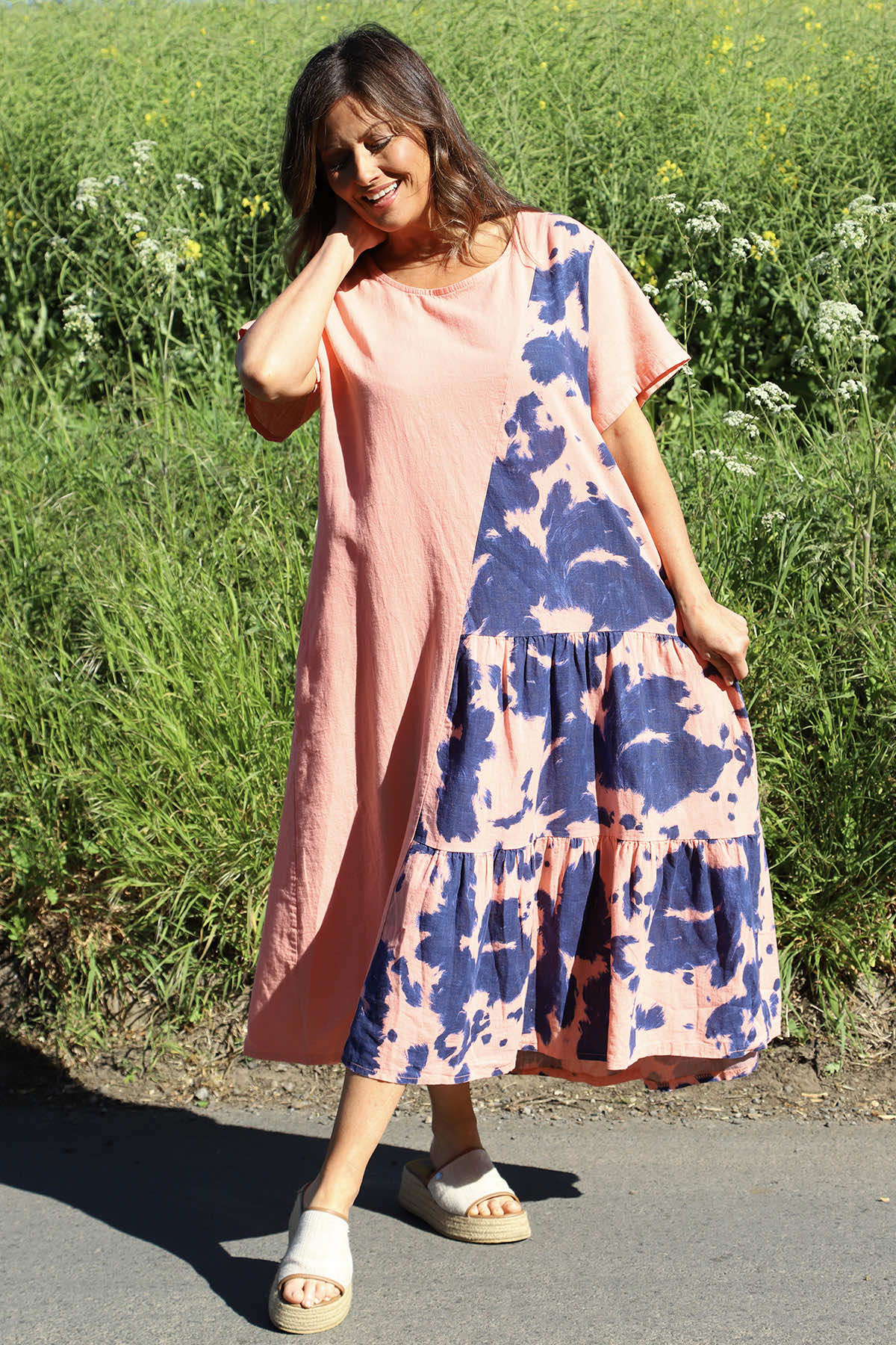 Crantock Print Linen Dress Orange