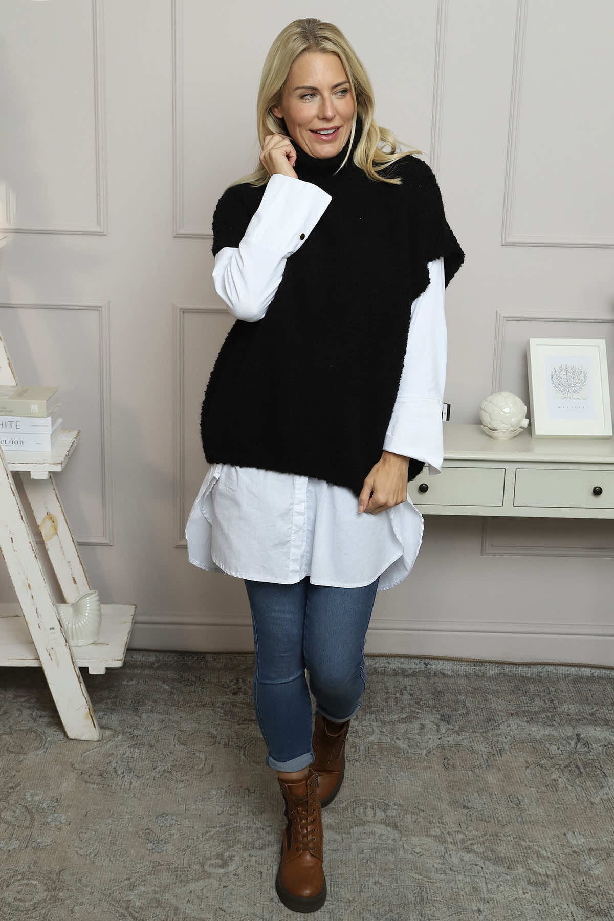 Sorelle Roll Neck Knit Top Black