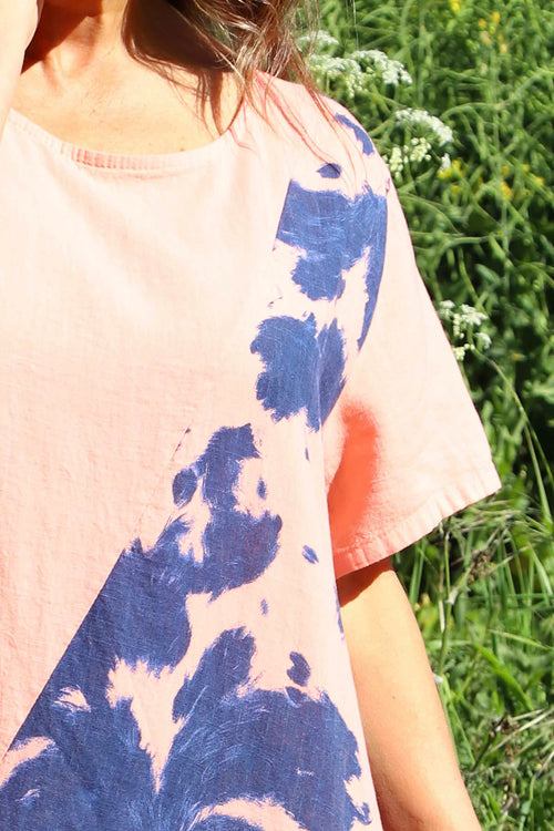 Crantock Print Linen Dress Orange - Image 3