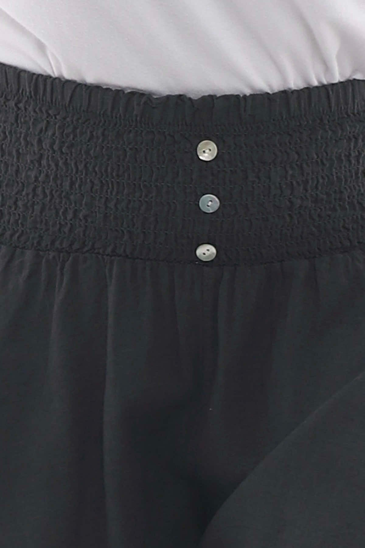 Delara Button Detail Linen Shorts Charcoal