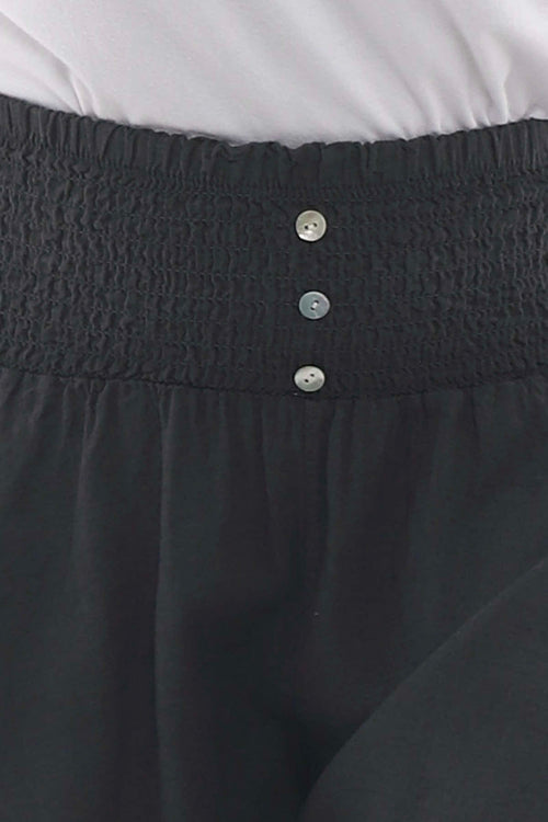 Delara Button Detail Linen Shorts Charcoal - Image 4