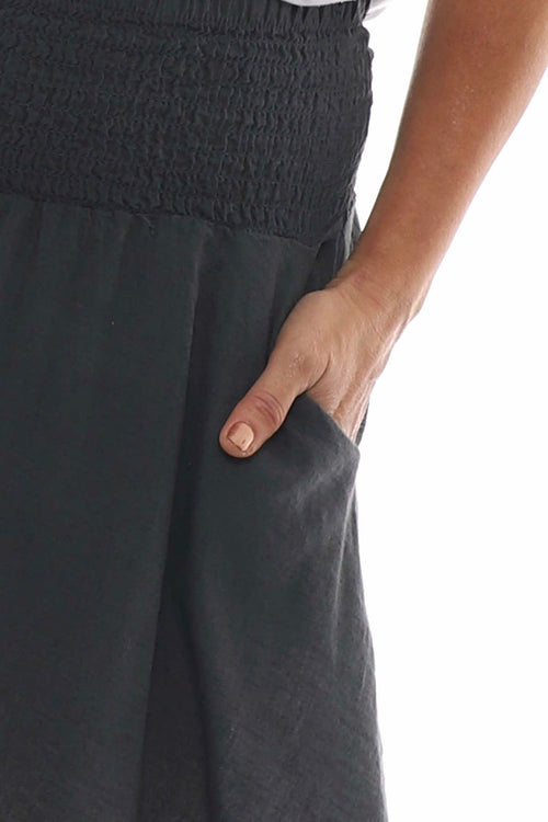 Delara Button Detail Linen Shorts Charcoal - Image 5
