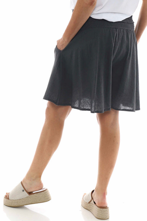 Delara Button Detail Linen Shorts Charcoal - Image 6