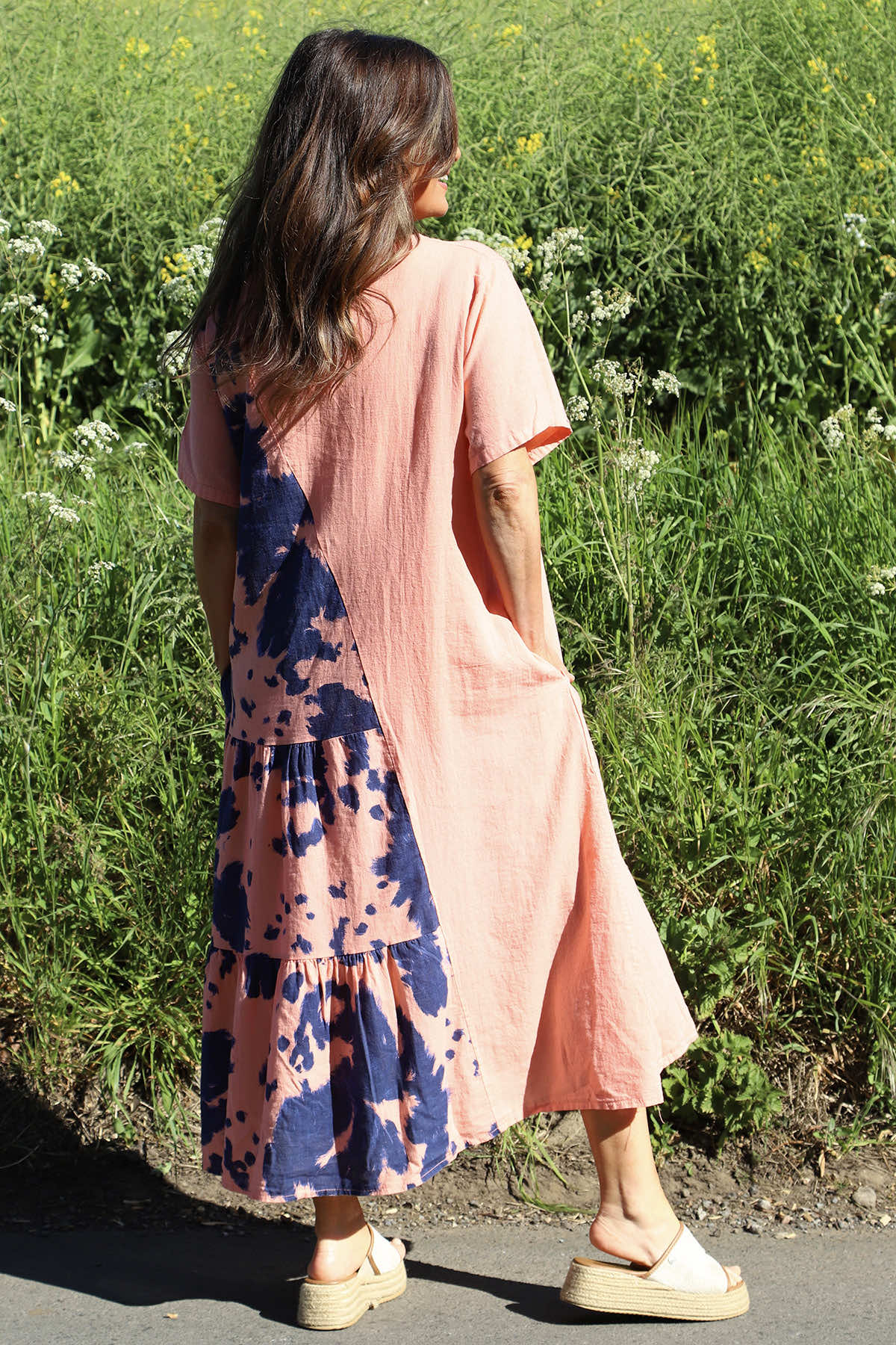 Crantock Print Linen Dress Orange