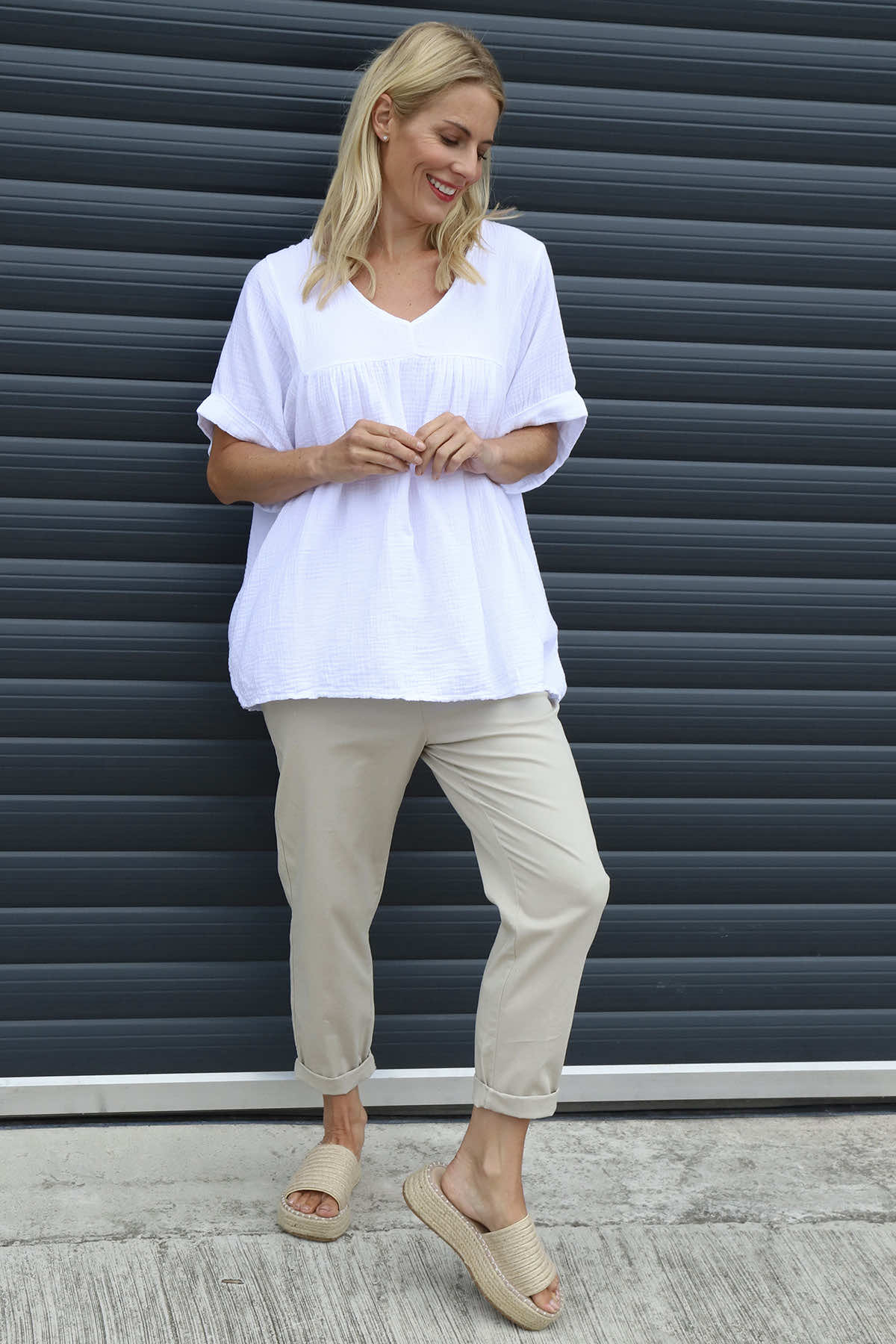 Ravello Crinkle Cotton Top White