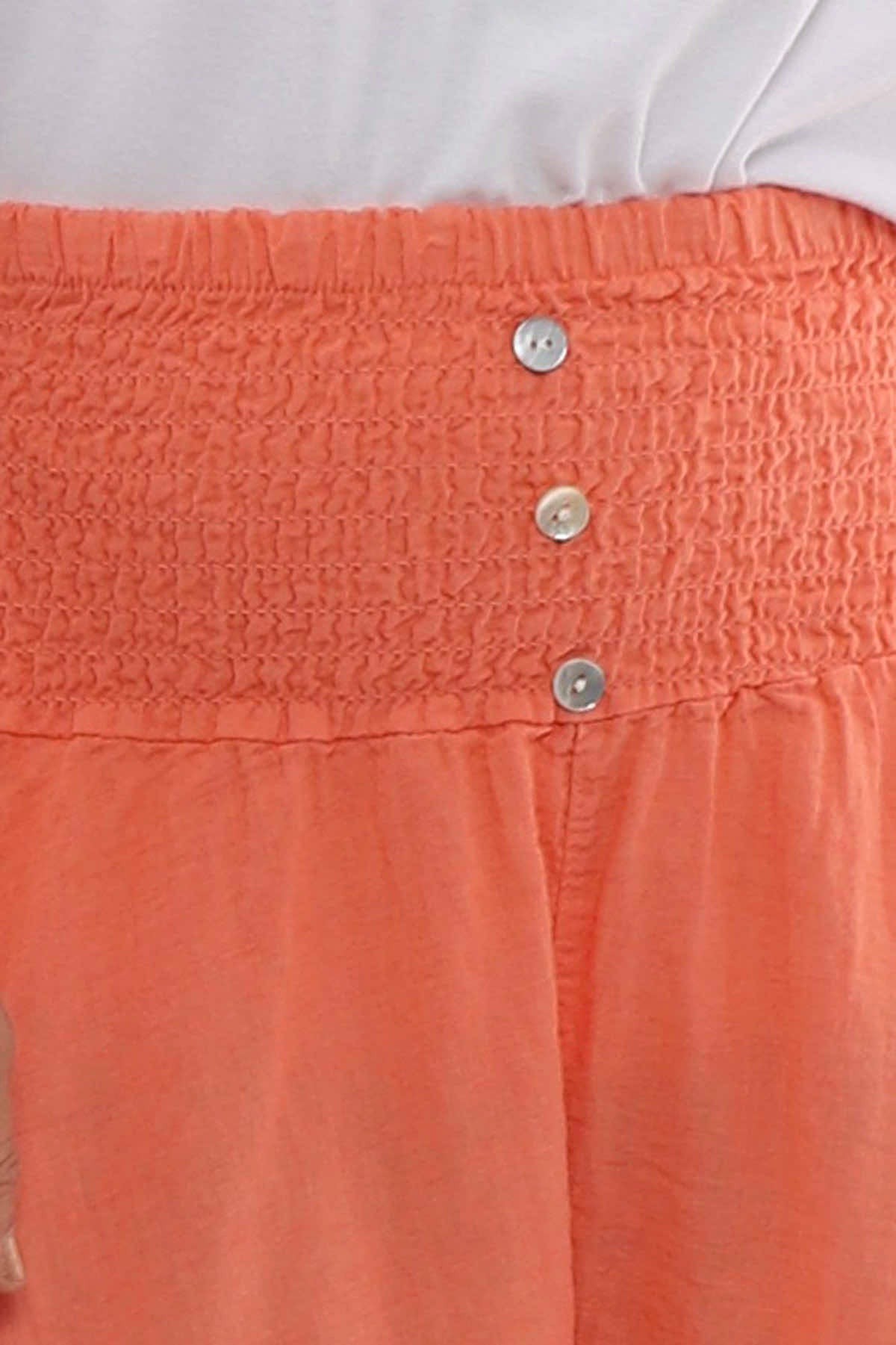 Delara Button Detail Linen Shorts Coral