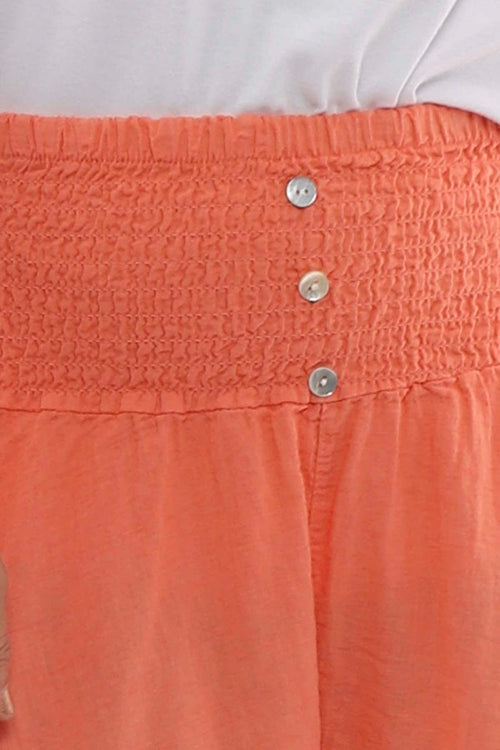 Delara Button Detail Linen Shorts Coral - Image 3