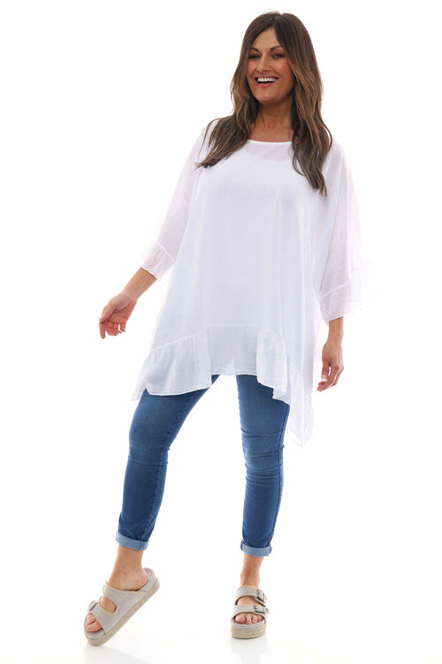 Cheyenne Frill Crinkle Cotton Top White