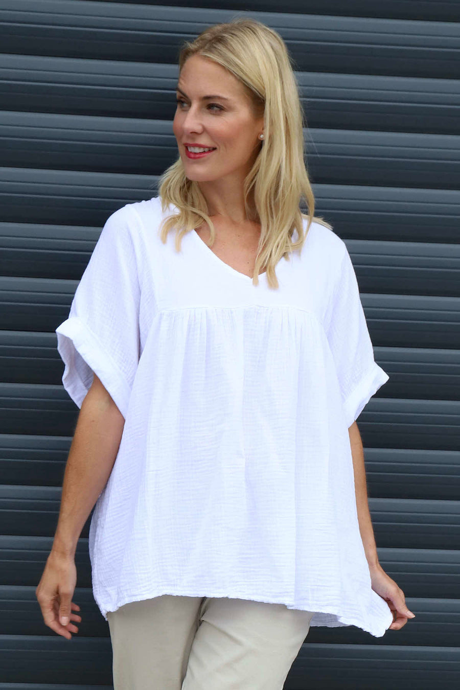 Ravello Crinkle Cotton Top White