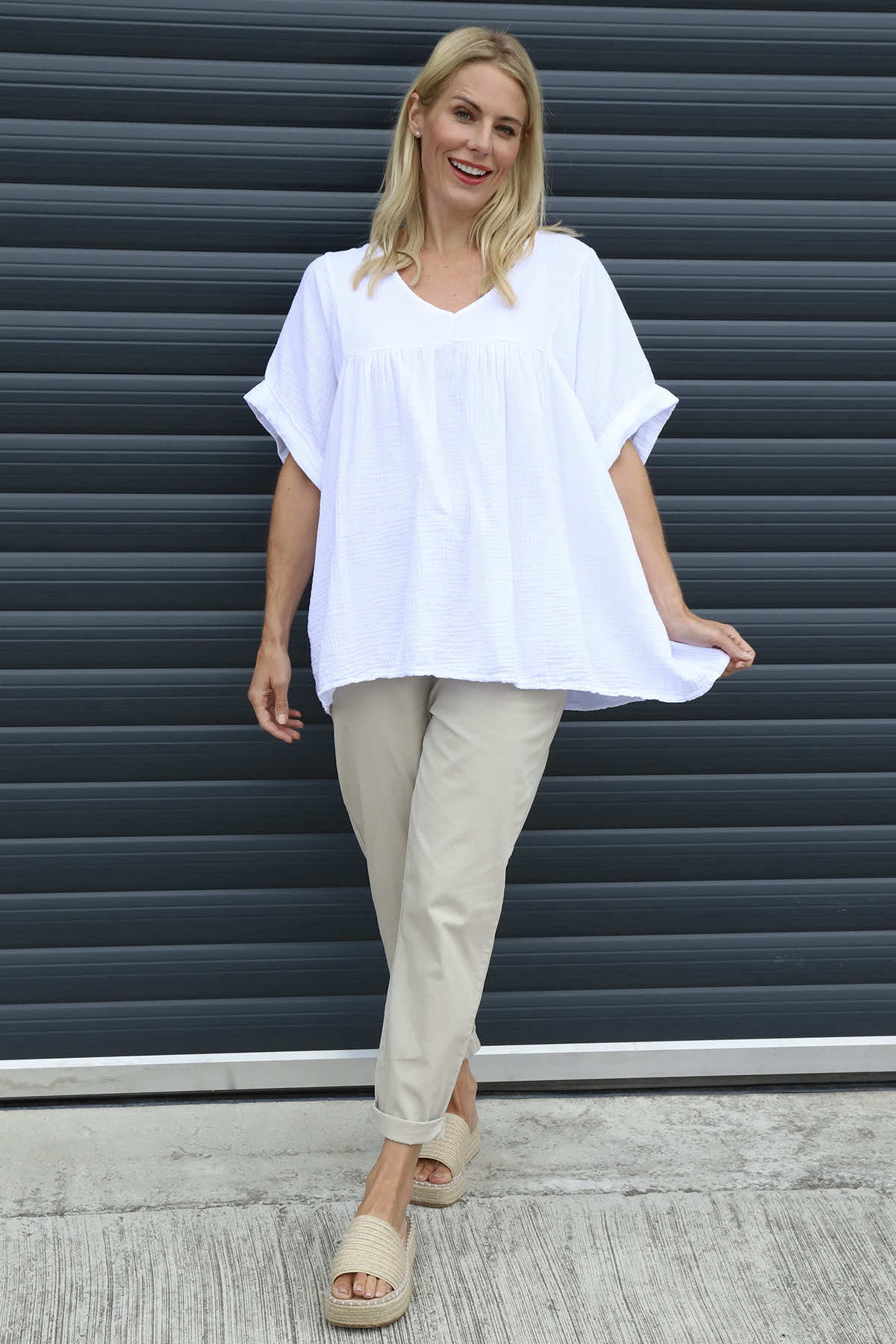 Ravello Crinkle Cotton Top White