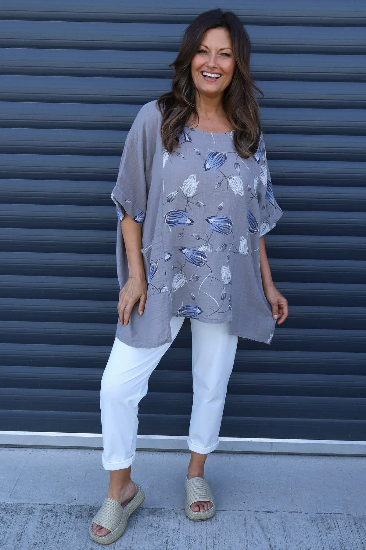 Floria Print Cotton Top Mocha