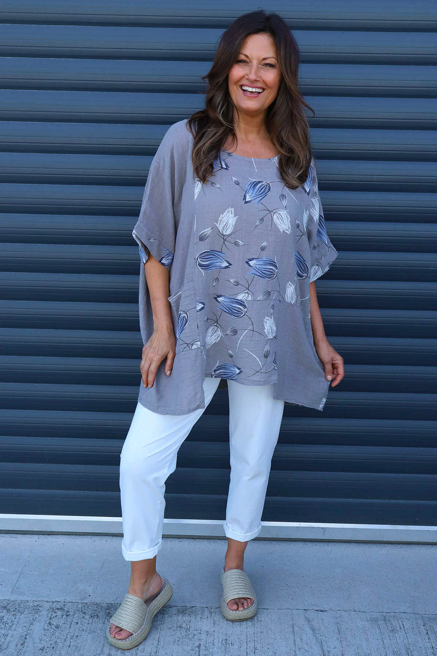 Floria Print Cotton Top Mocha