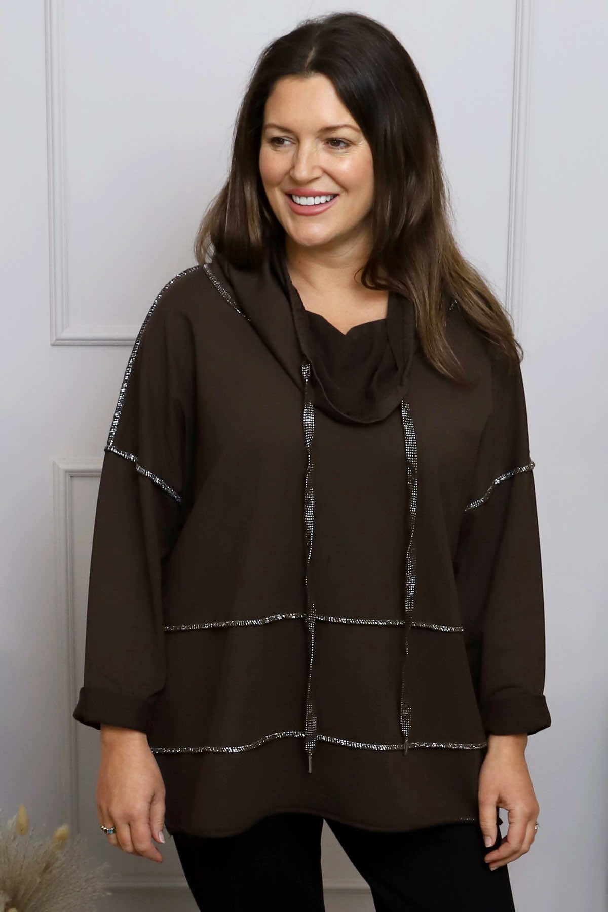 Clarina Cowl Neck Cotton Top Cocoa