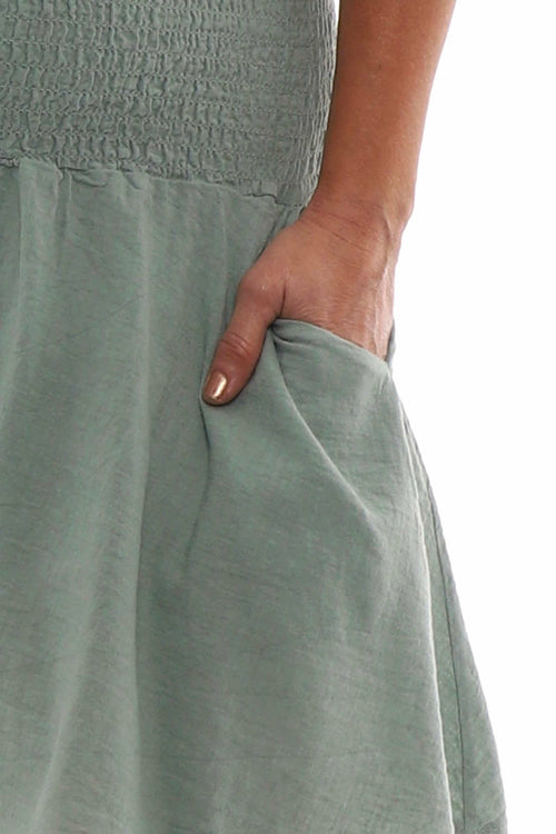 Delara Button Detail Linen Shorts Sage Green - Image 5