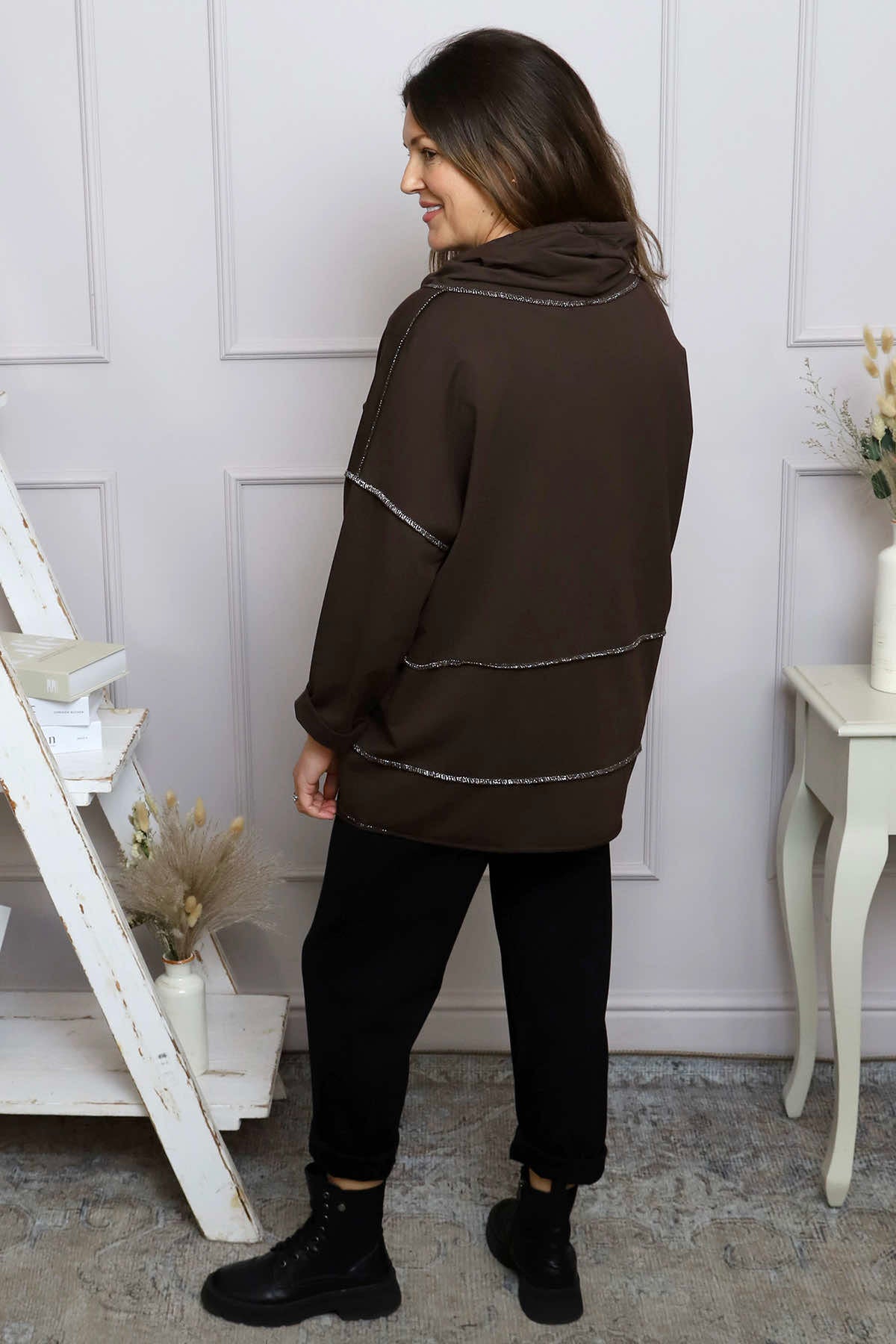 Clarina Cowl Neck Cotton Top Cocoa