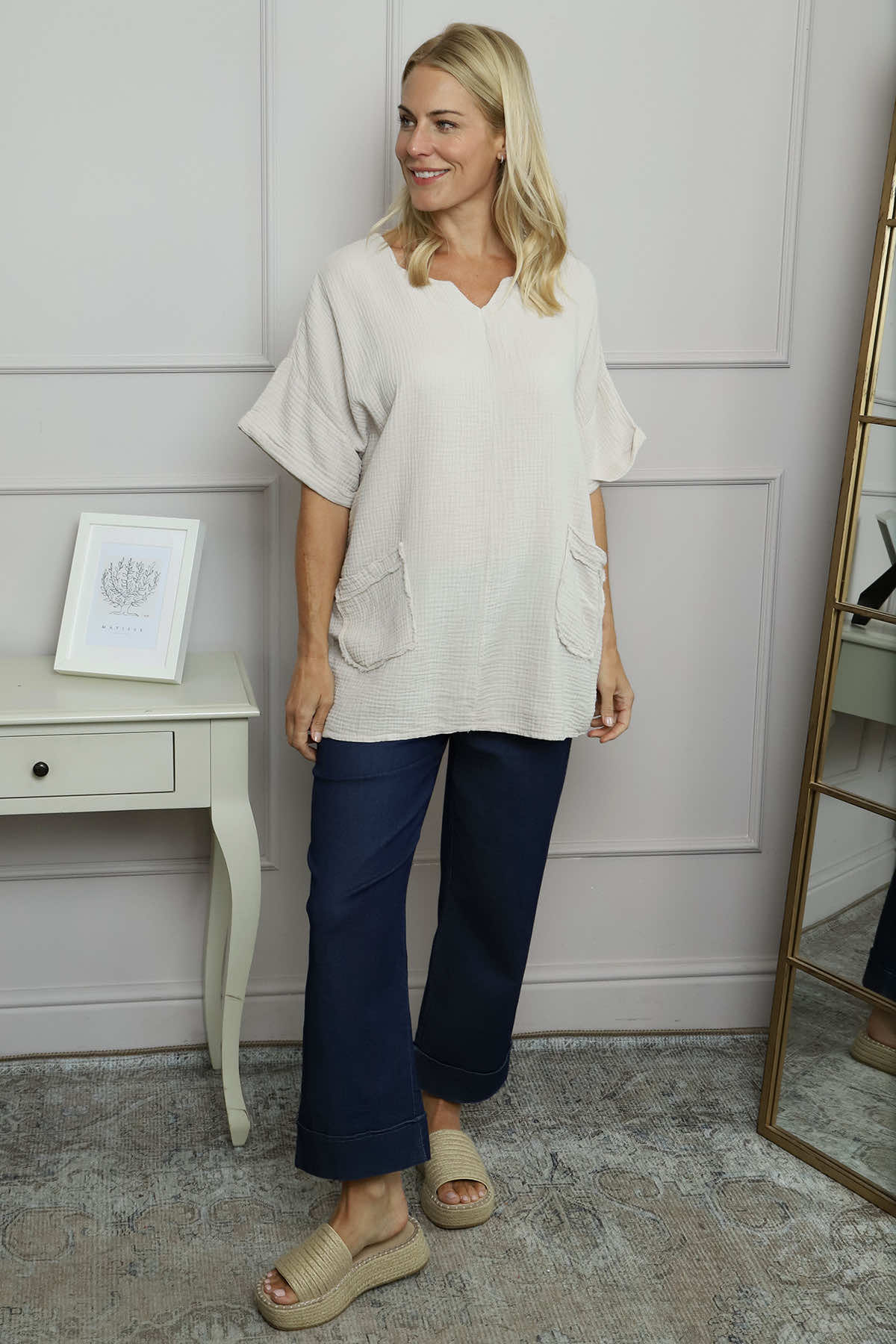 Leonie Crinkle Cotton Top Stone