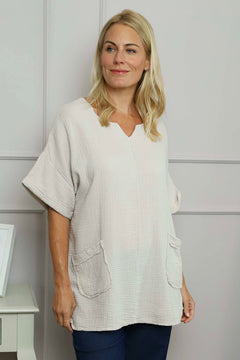 Leonie Crinkle Cotton Top Stone