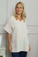 Leonie Crinkle Cotton Top Stone Stone - Leonie Crinkle Cotton Top Stone