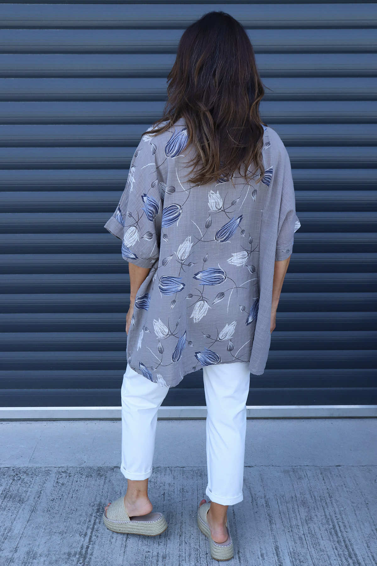 Floria Print Cotton Top Mocha