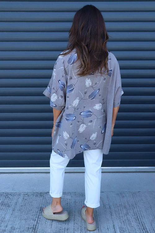 Floria Print Cotton Top Mocha - Image 4