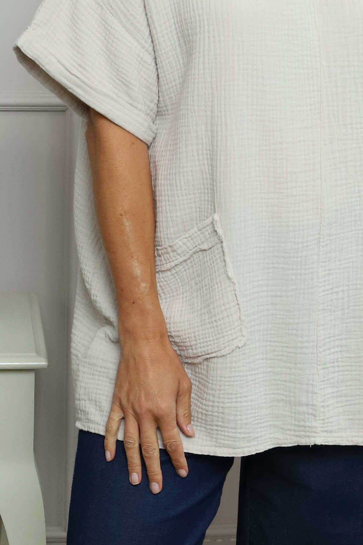 Leonie Crinkle Cotton Top Stone