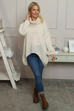Layana Polo Neck Knitted Jumper Stone