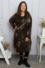 Charlize Pattern Cowl Neck Cotton Dress Cocoa Cocoa - Charlize Pattern Cowl Neck Cotton Dress Cocoa