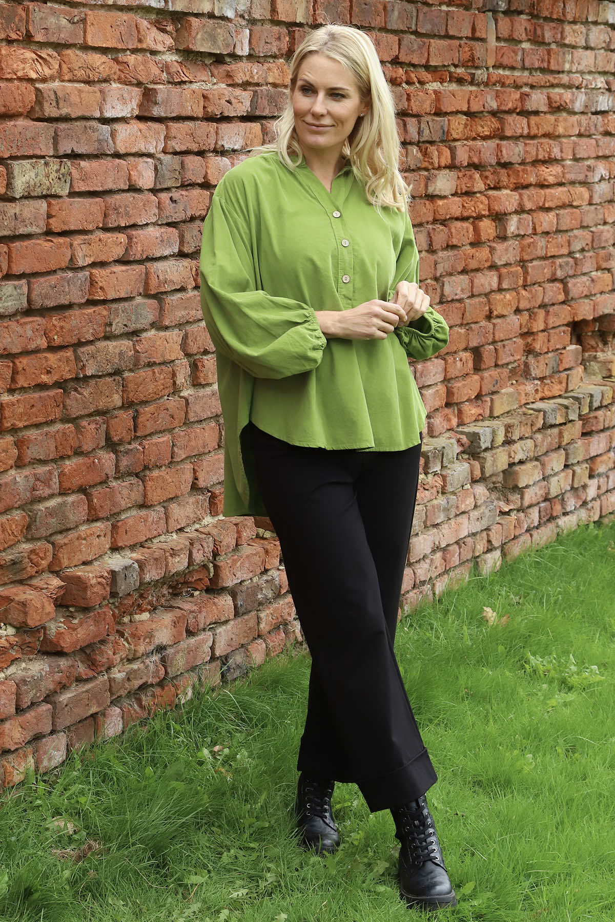 Keely Button Needlecord Top Green