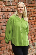 Keely Button Needlecord Top Green Green - Keely Button Needlecord Top Green