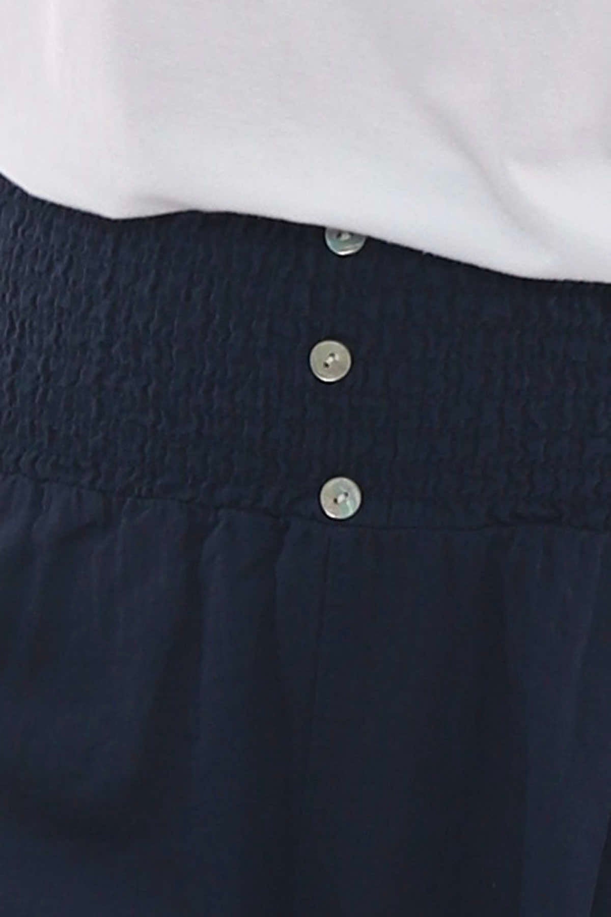 Delara Button Detail Linen Shorts Navy
