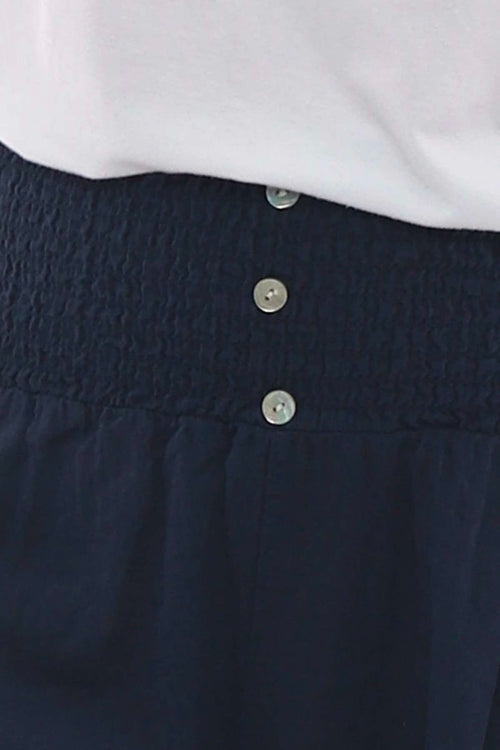 Delara Button Detail Linen Shorts Navy - Image 3