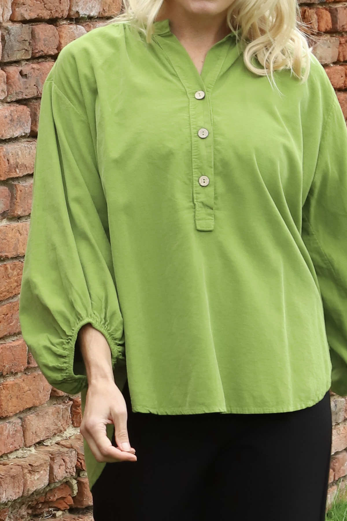 Keely Button Needlecord Top Green