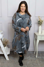 Charlize Pattern Cowl Neck Cotton Dress Mid Grey Mid Grey - Charlize Pattern Cowl Neck Cotton Dress Mid Grey