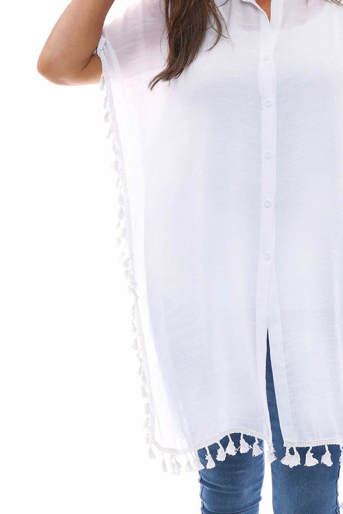 Gloria Tassel Cotton Shirt White - Image 3