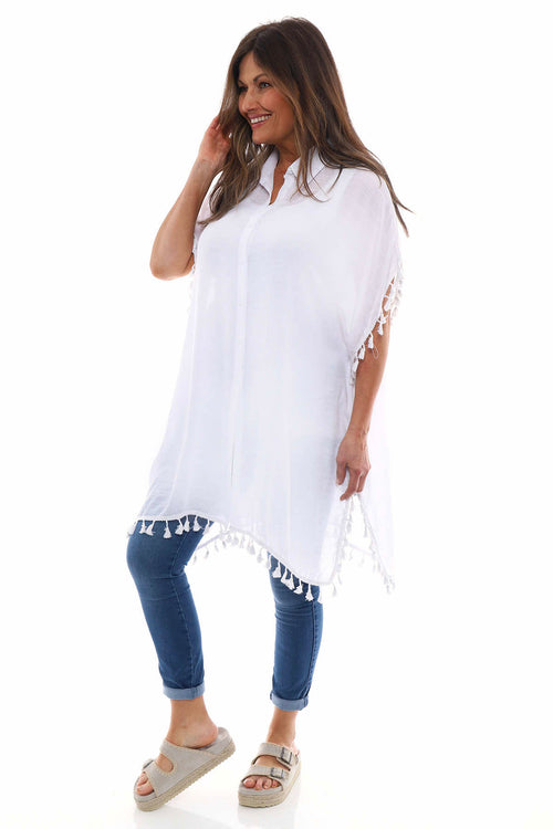 Gloria Tassel Cotton Shirt White - Image 1