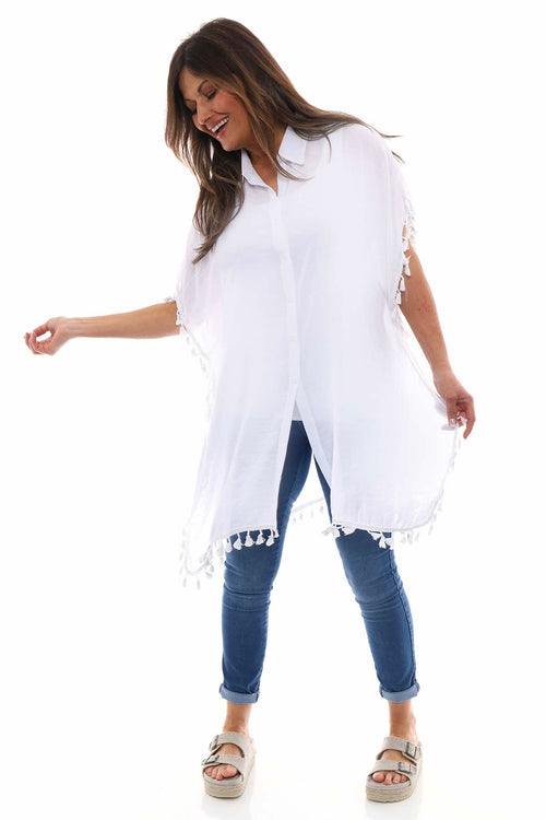 Gloria Tassel Cotton Shirt White - Image 4