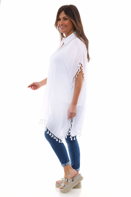 Gloria Tassel Cotton Shirt White - Image 5
