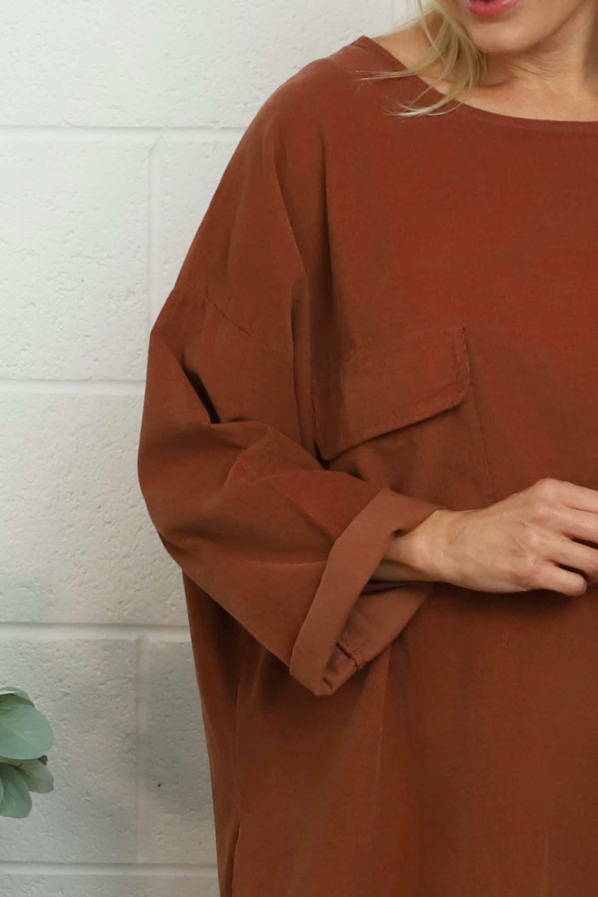 Selene Needlecord Pocket Top Burnt Orange