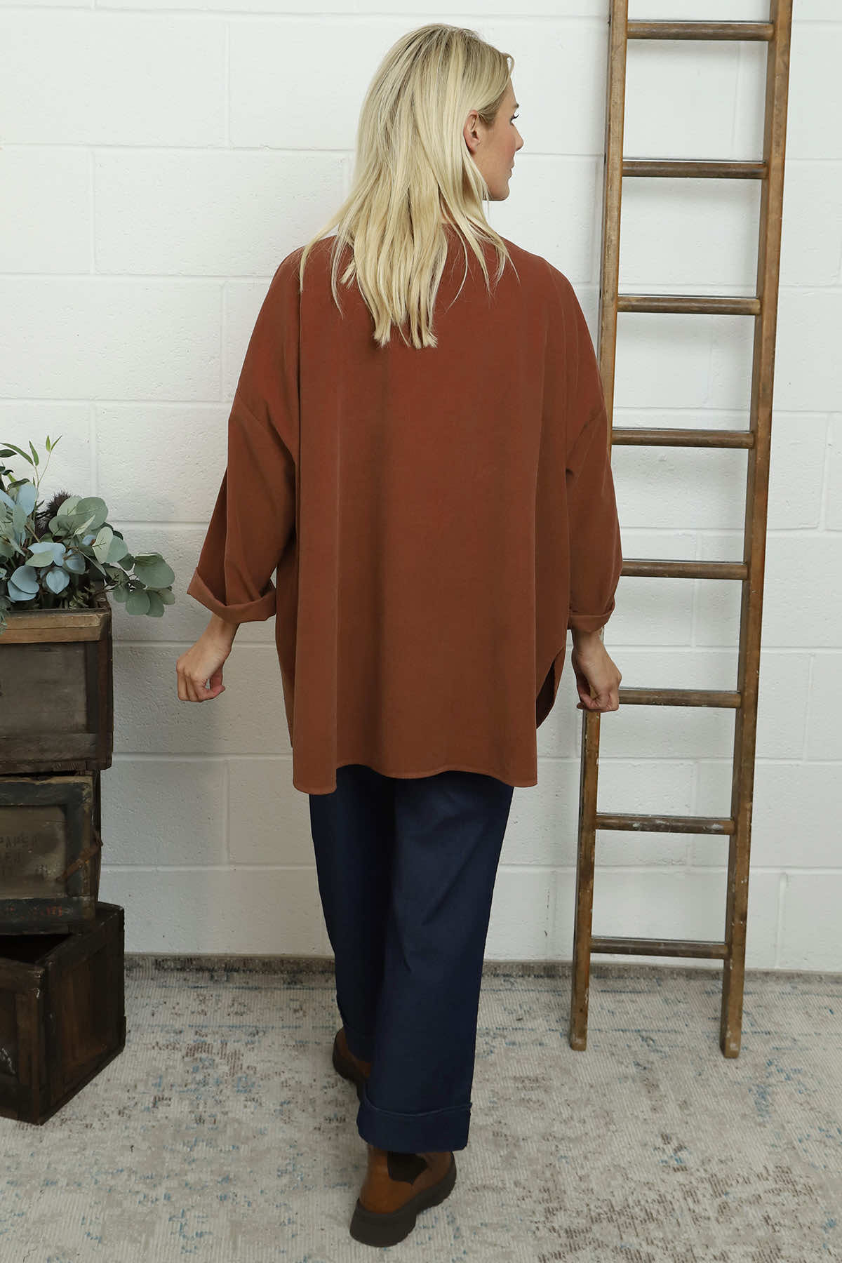 Selene Needlecord Pocket Top Burnt Orange