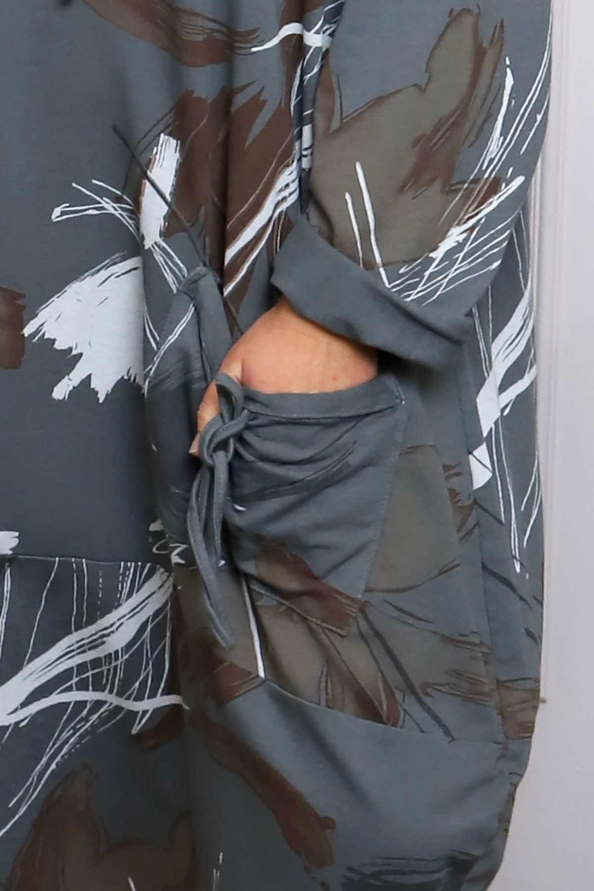 Charlize Pattern Cowl Neck Cotton Dress Mid Grey