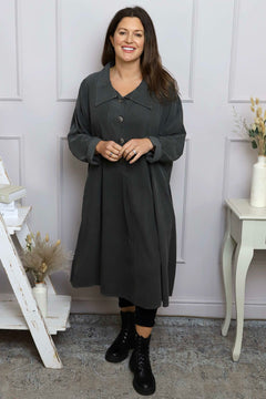 Amina Needlecord Dress Charcoal